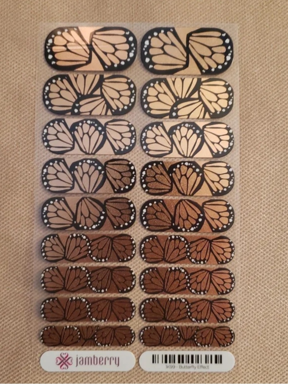 Jamberry Nail Wraps Full Sheet Butterfly Effect 1K99 Metallic Monarch Orange